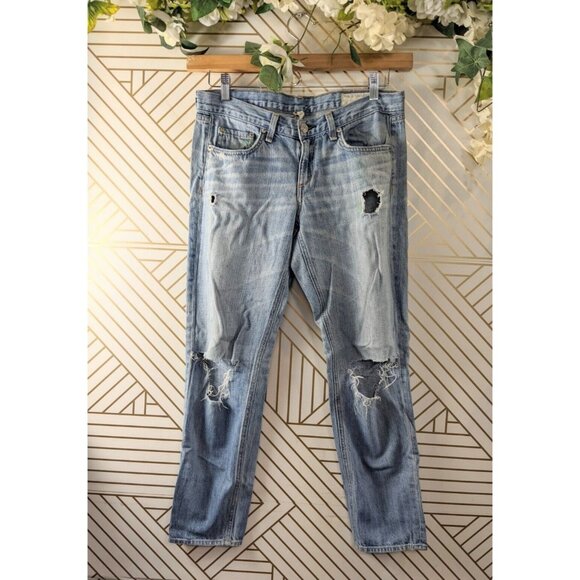 RAG & BONE Women's Boyfriend Jean In Moss Wholes Wash Distressed Size 25 READ - Picture 1 of 12